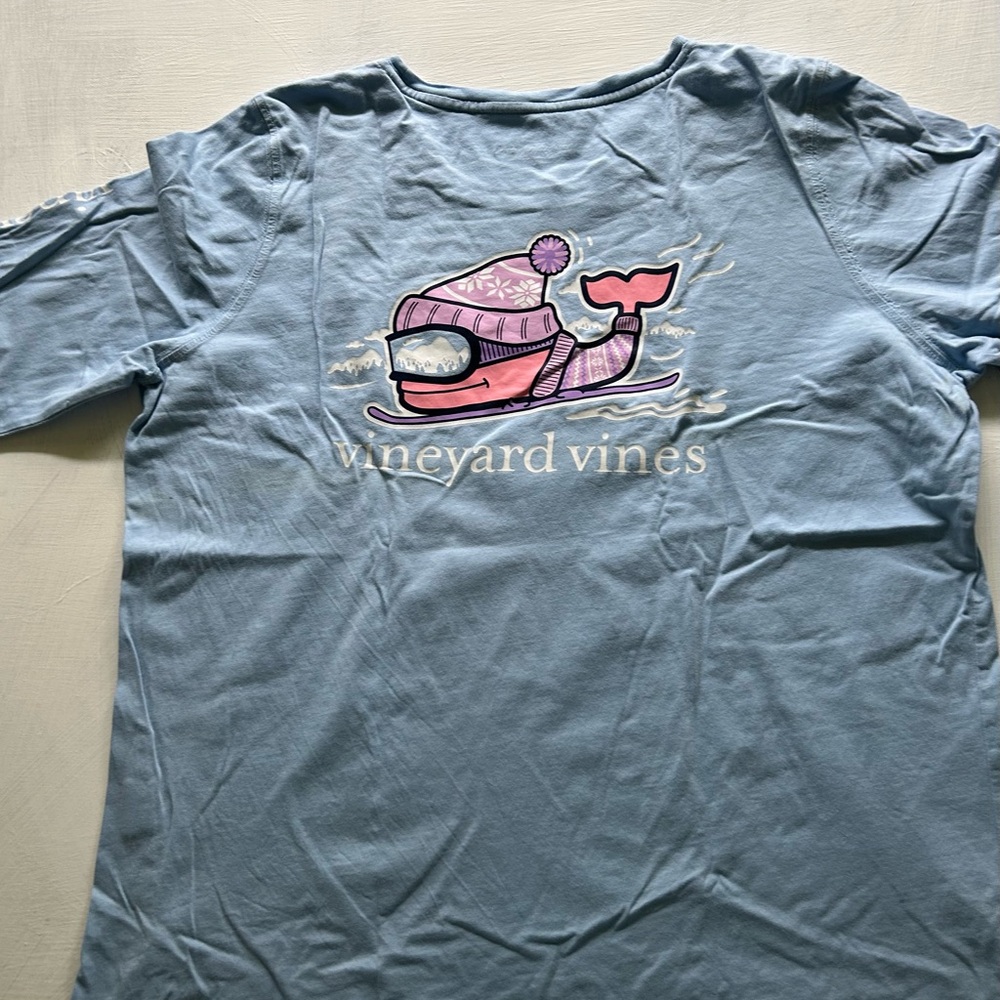 Vineyard Vines Light Blue Shirt with Pink Whale